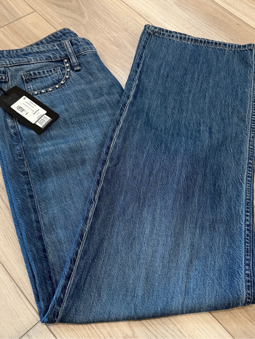 rag & bone Women's Dark Blue High-Rise Jeans with Stud Detail